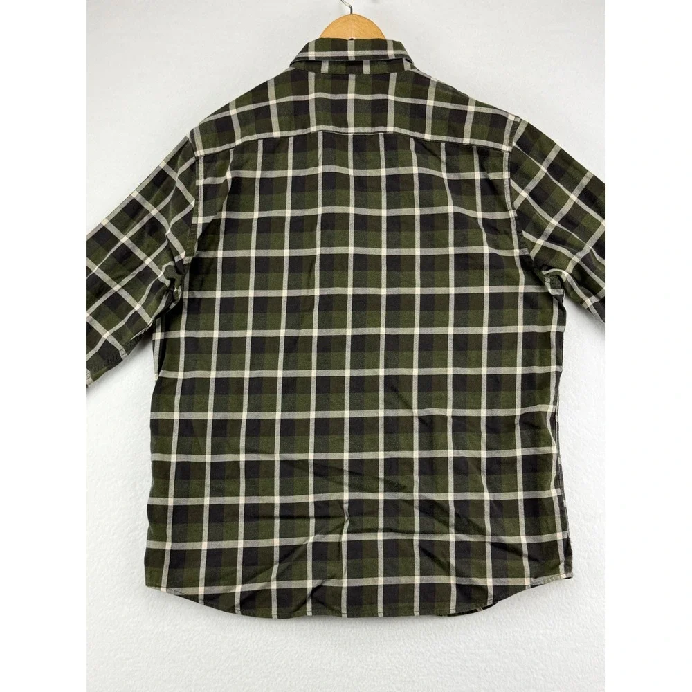 Banana‎ Republic Luxe Flannel Shirt Mens Large Untucked Slim Fit Green Plaid